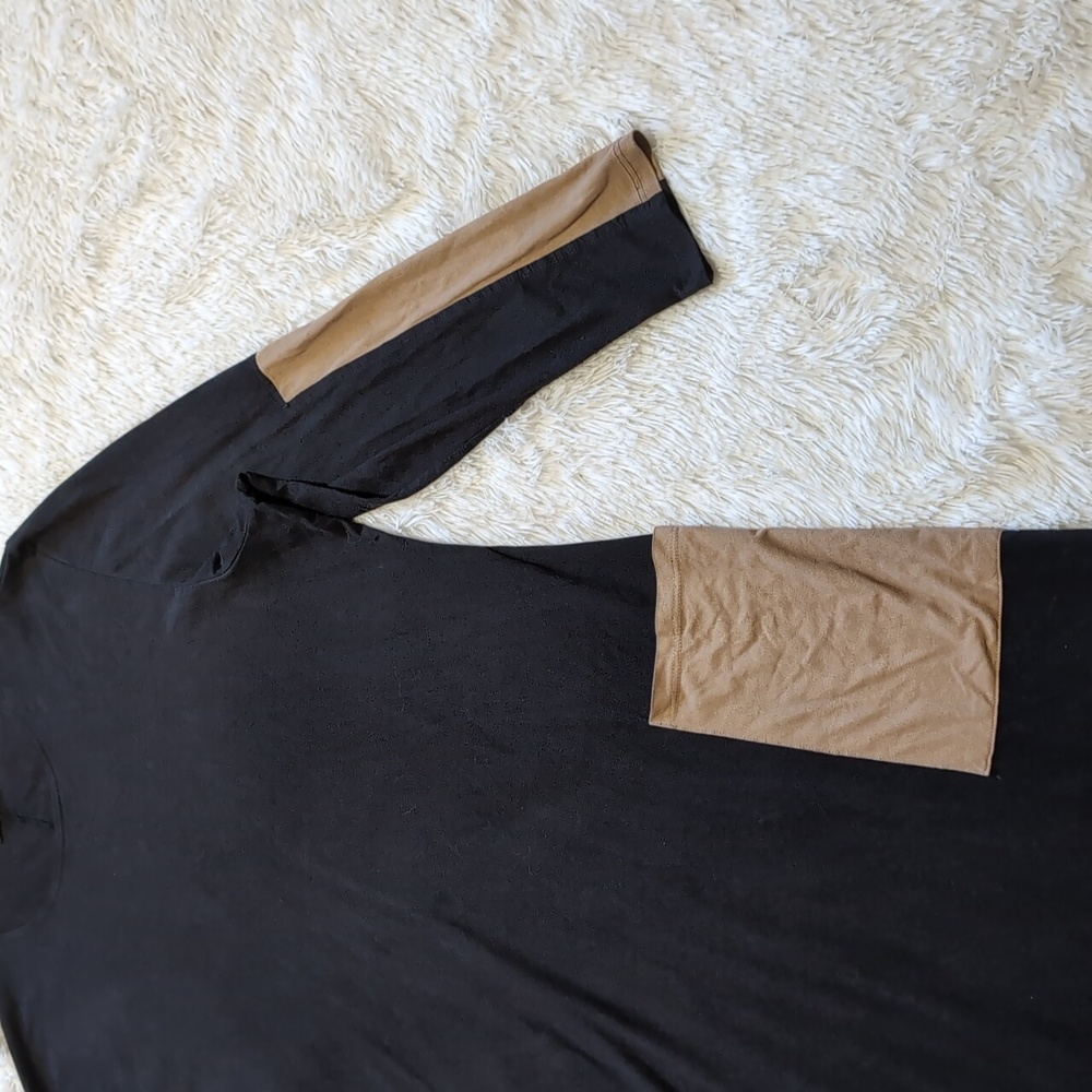 Y2K Vintage Suede Black & Tan Elbow Patch Front Pocket Colorblock Dress - Picture 3 of 9
